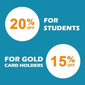 20% off for students and 15% off for gold card holders